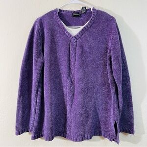 Bobbie Brooks V-Neck Long Sleeve Chenille Sweater Women Size Large Purple